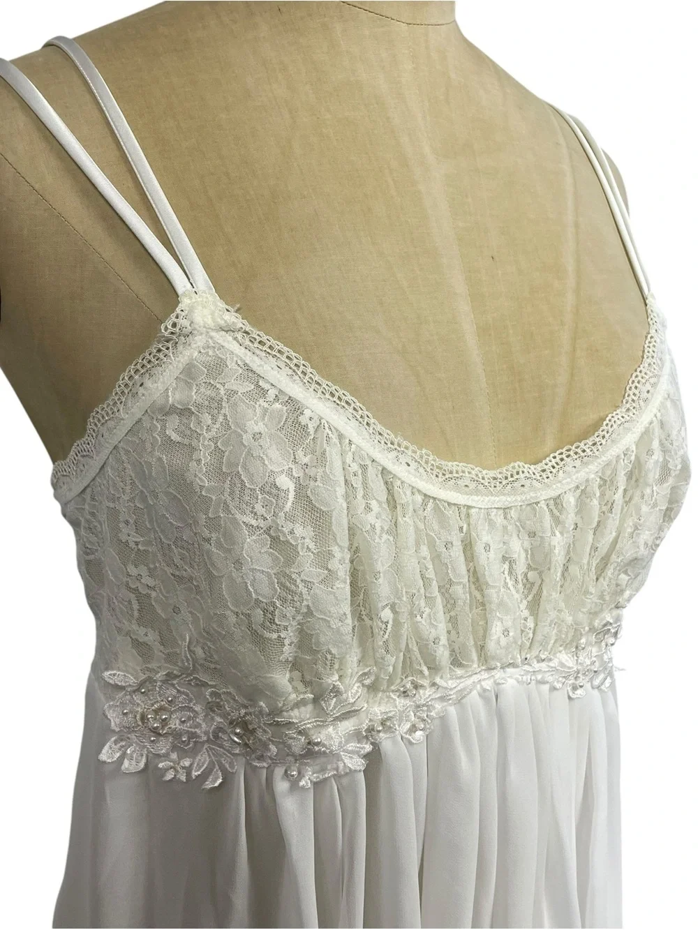 In Bloom Lace Nightie Dress SM White Chiffon Romantic Sequin Lingerie Embellish - Picture 7 of 14